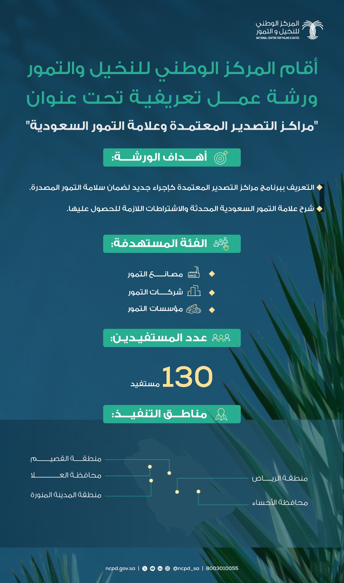 ورشة عمل تعريفية تحت عنوان مراكز التصدير المعتمدة و علامة التمور السعودية	